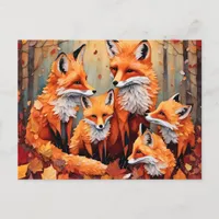 Adorable Red Fox Family in Autumn Postcard