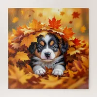 Cute Puppy Dog in Fall Leaves Jigsaw Puzzle
