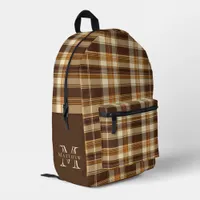 Dads Plaid Shirt Personalized Monogram Brown Plaid Printed Backpack