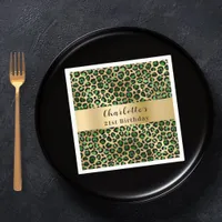 Emerald green gold leopard birthday napkins