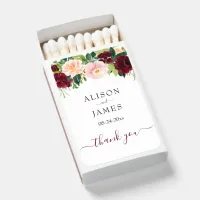 Burgundy and Blush Floral Wedding Matchboxes