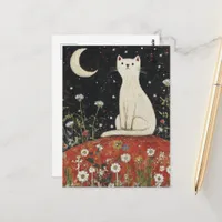 An Adorable White Cat Folk Art Postcard