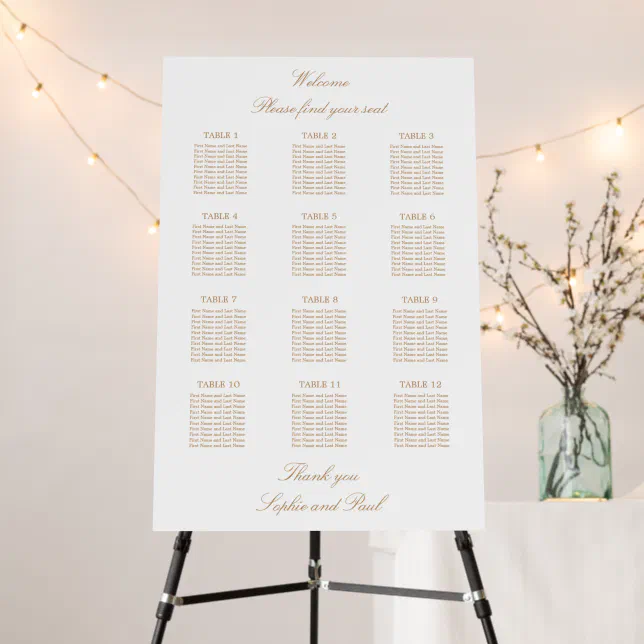 Golden Beige 12 Table Wedding Seating Chart Foam Board