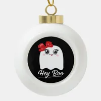 Cute Hey Boo Halloween Ceramic Ball Christmas Ornament