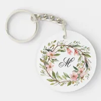Monogram Pretty Twig and Wildflower Wreath Keychain