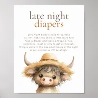 Highland Cow late Night Diapers Baby Shower Poster