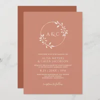 Boho Terracotta and Rust Wedding Simple Wreath Invitation