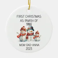 First Christmas Family of Tree Snowmans Ceramic Ornament