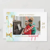 First Christmas Engaged Photo Modern Christmas Holiday Card