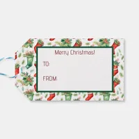 Pretty Watercolor Green and Red Stockings Gift Tags