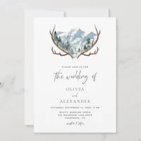 Rustic Antlers Mountain Wedding Invitation