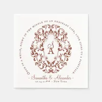 Monogram Crest Old Print Terra Cotta Wedding Napkins