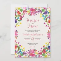 Mexican Watercolor Floral Romantic Flowers Wedding Invitation