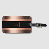 Business logo copper bronze metallic black name luggage tag