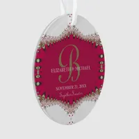 Deep Pink Creme Lace Wedding Anniversary Keepsake Ornament