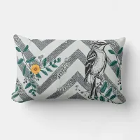 Zigzag Bird & Flower Pattern Lumbar Pillow