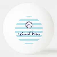Striped Blue White Beach Vibes Preppy Monogram Ping Pong Ball