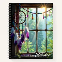 Boho Purple Dreamcatcher in Window  Personalized Notebook