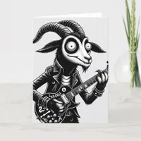 Black Goat Playing Guitar Black and White Card