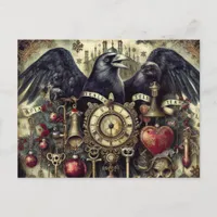 Steampunk Raven Poe Surreal Collage Postcard