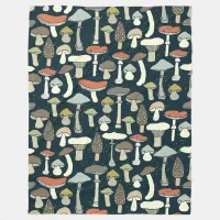 Woodland Mushrooms Pattern Rustic Fleece Blanket