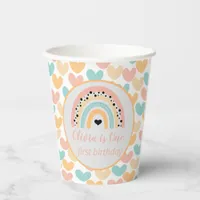 Rainbow & Hearts 1st Birthday Party Paper Cups