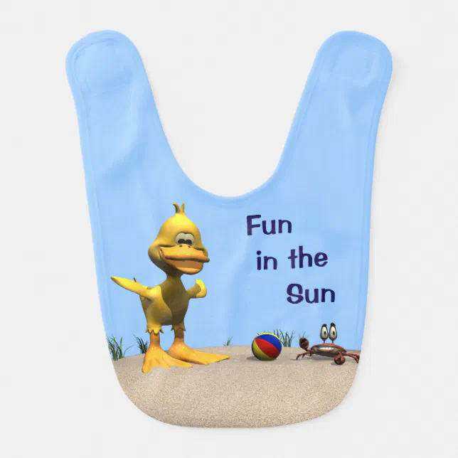 Cute Cartoon Duck and Crab on Beach Bib