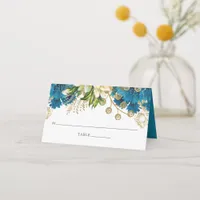 Vintage Turquoise and Gold Shabby Floral Wedding Place Card