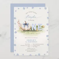 Pastel Blue Coquette Little Pumpkin 1st Birthday Invitation