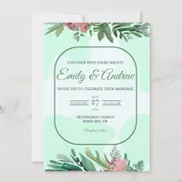 Mint Rose Foliage Floral Watercolor Wedding Invitation