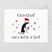 Chin Chin and a Bottle of Zin Funny Wine Cat Postcard