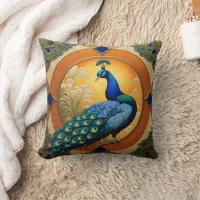 Peacock Feathers in Artful Display Throw Pillow