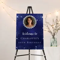 Birthday navy blue glitter photo diamonds welcome foam board