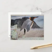 Penguin on the Beach Surreal Collage Postcard