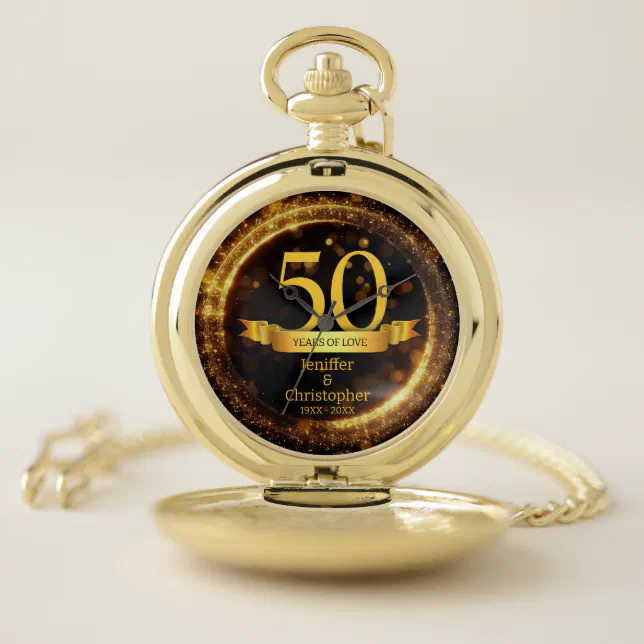 Gold & Black Glitter Edit Year Wedding Anniversary Pocket Watch