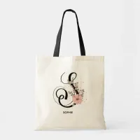 Alphabet Script Letter S Floral Monogram Flower Tote Bag