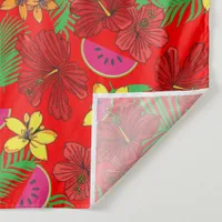 Tropical Watermelon Fruit and Hibiscus Red Floral Tapestry