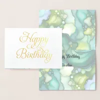 Serenity in Green Abstract Flowing Forms Foil Card