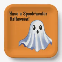 Cute Halloween Ghost | Orange Paper Plates
