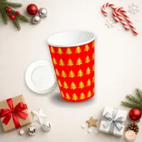 Radiant Red Gold Christmas Tree Pattern Design Paper Cups