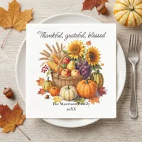 Rustic Watercolor Harvest Basket Thanksgiving Napkins