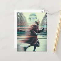 Glitch Funny Adorable Granny Running  Postcard