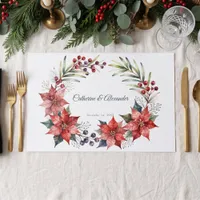 Watercolor Poinsettia Winter Wedding Placemat