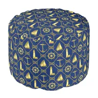 Nautical Icons Navy Blue Gold Anchor Lighthouse Pouf