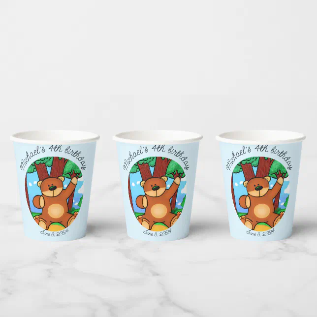 Bear in grassland birthday  paper cups