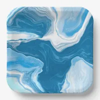  Blue and white Fluid Art Marble   Paper Plates