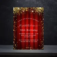 Birthday red gold sparkles movie theater glamorous invitation postcard