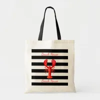 Beach House black white stripes red lobster Tote Bag