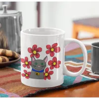 Cute cat and flowers Customise with own initial Coffee Mug