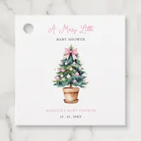 Pink Bow Christmas Tree Merry Little Baby Shower Favor Tags